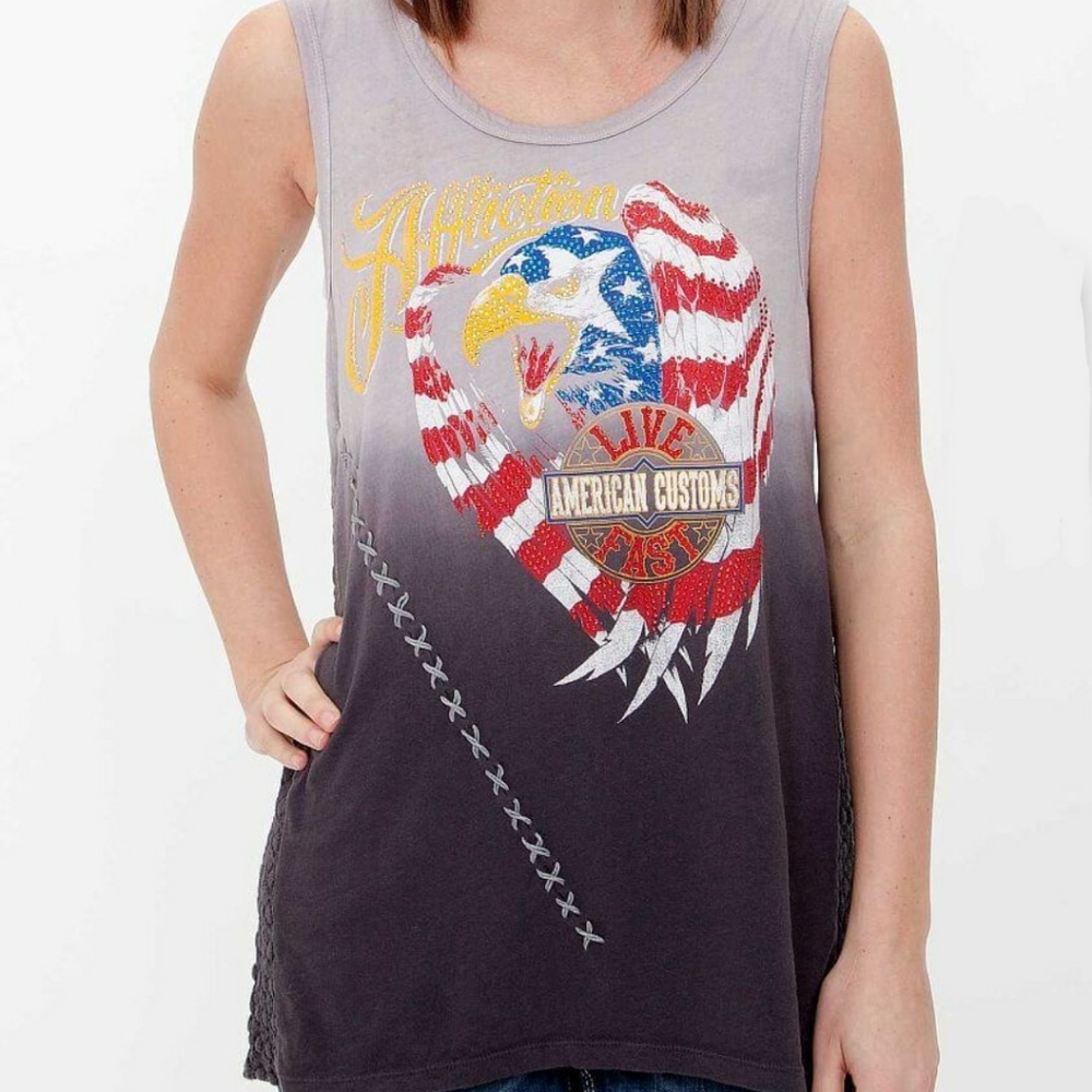❤[Affliction] Graphic print embellished tank.